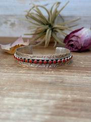 Red Coral Sterling Silver Cuff Bracelet – Stamped JPukestine