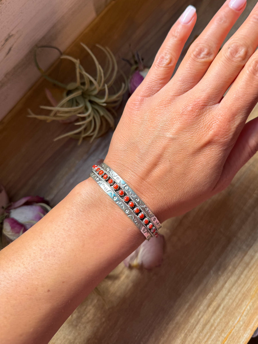 Red Coral Sterling Silver Cuff Bracelet – Stamped JPukestine