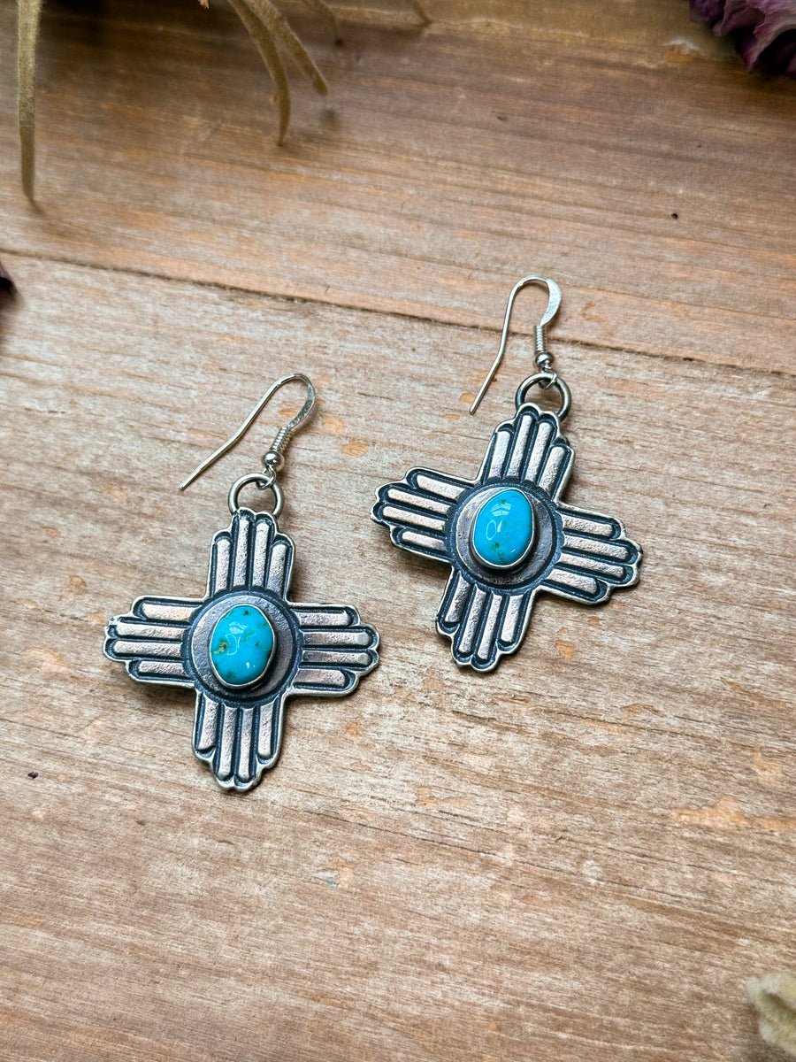 Sterling Silver Zia Dangle Earrings – Native Made by K. Billah