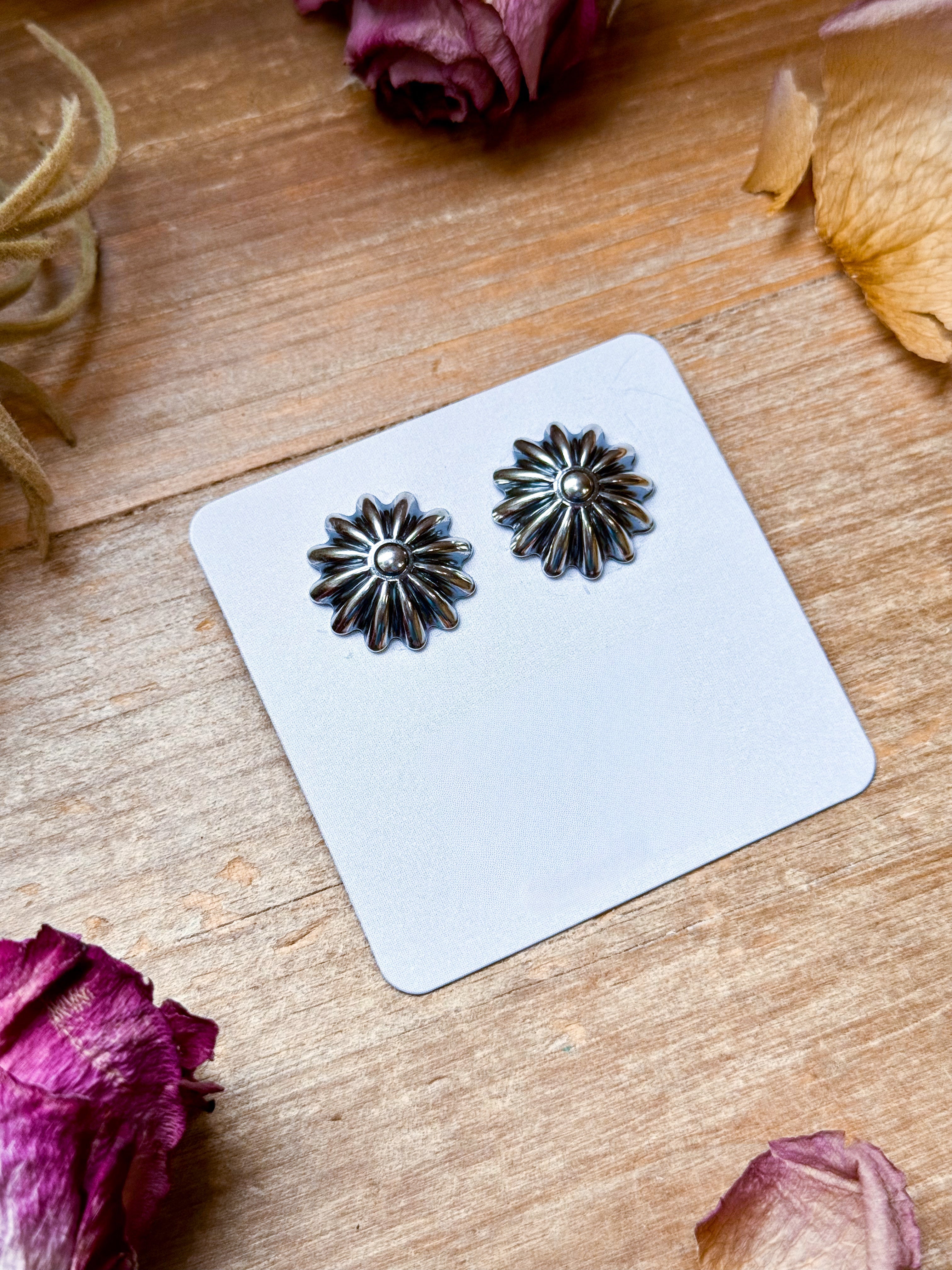 Sterling Silver Concho Stud Earrings