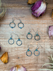 Sterling Silver Mini Hoop Dangle Earrings with Turquoise