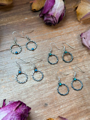 Sterling Silver Mini Hoop Dangle Earrings with Turquoise