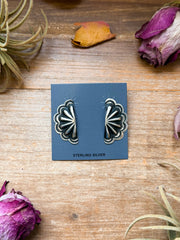 Sterling Silver Half Cluster Concho Earrings – Native Made by L. Tahe (Navajo Artist)