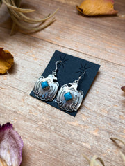 Sterling Silver Eagle Dangle Earrings with Turquoise