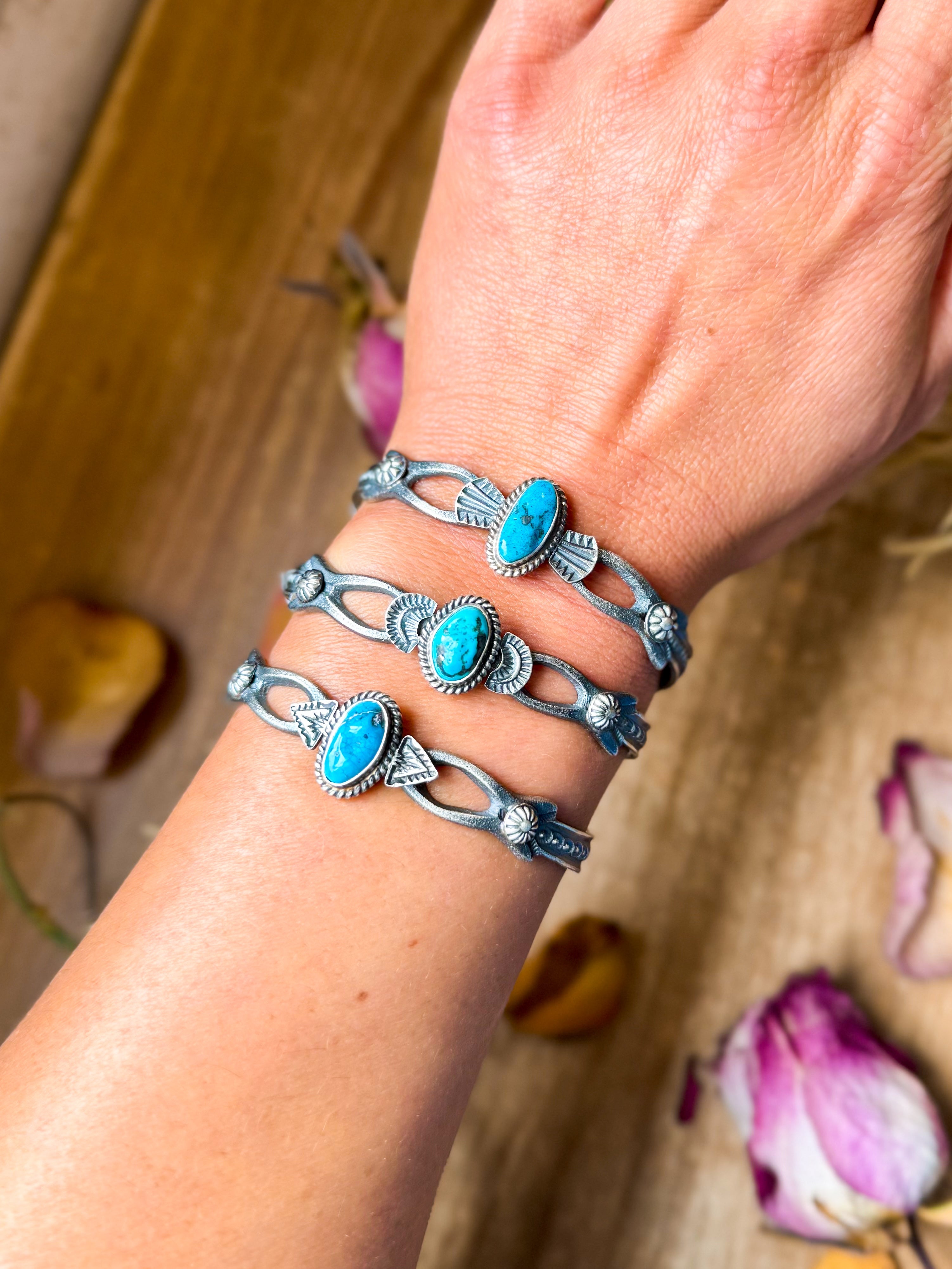 Sterling Silver Kingman Turquoise Cuff Bracelet – Native Made by K. Billah