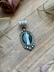 Sterling Silver Black Micarta & Lab Opal Inlay Pendant – Handmade by Artist Shay Pfeiffer