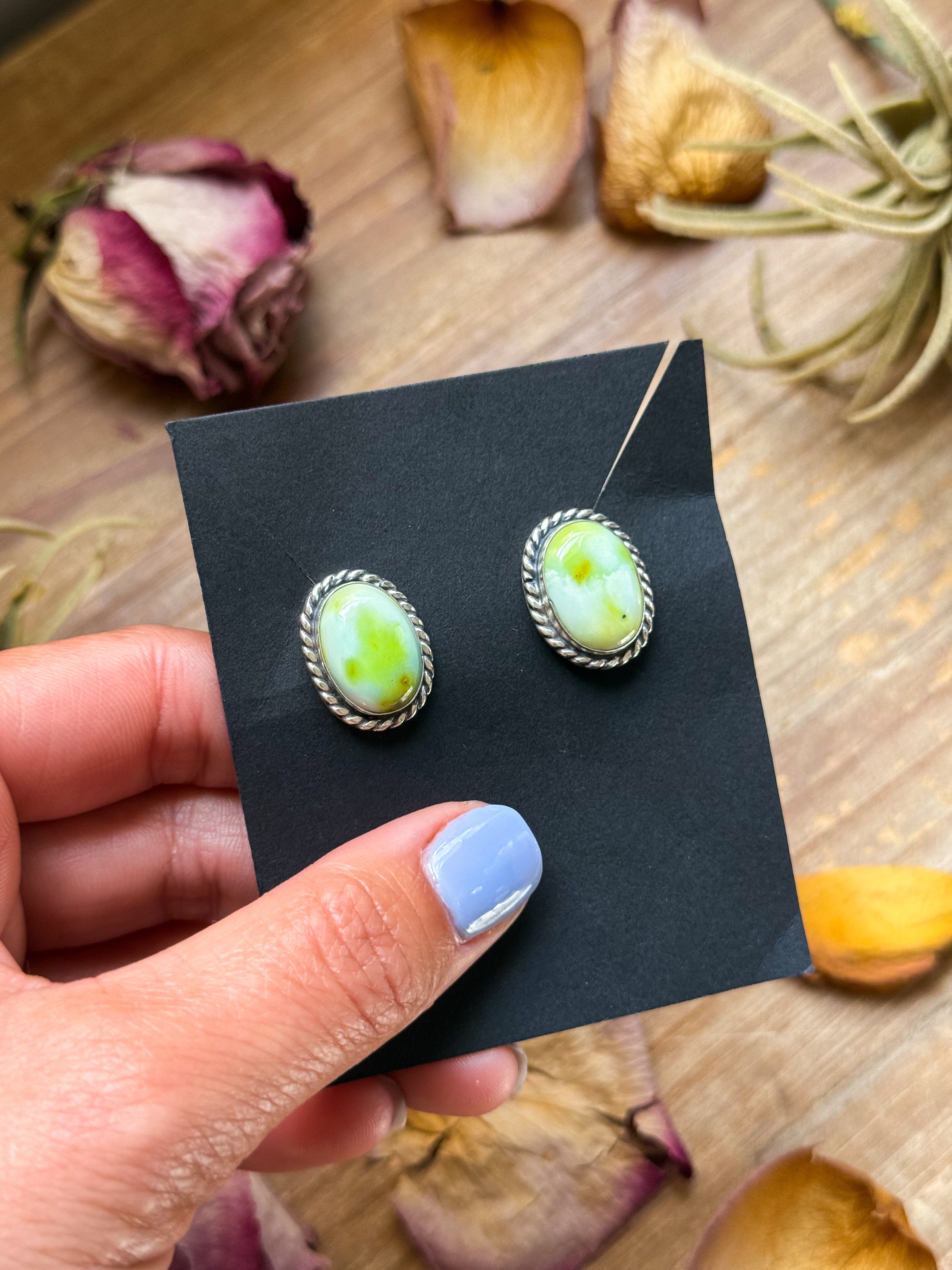 Sterling Silver Palomino Variscite Stud Earrings, Artist Jason Ogg
