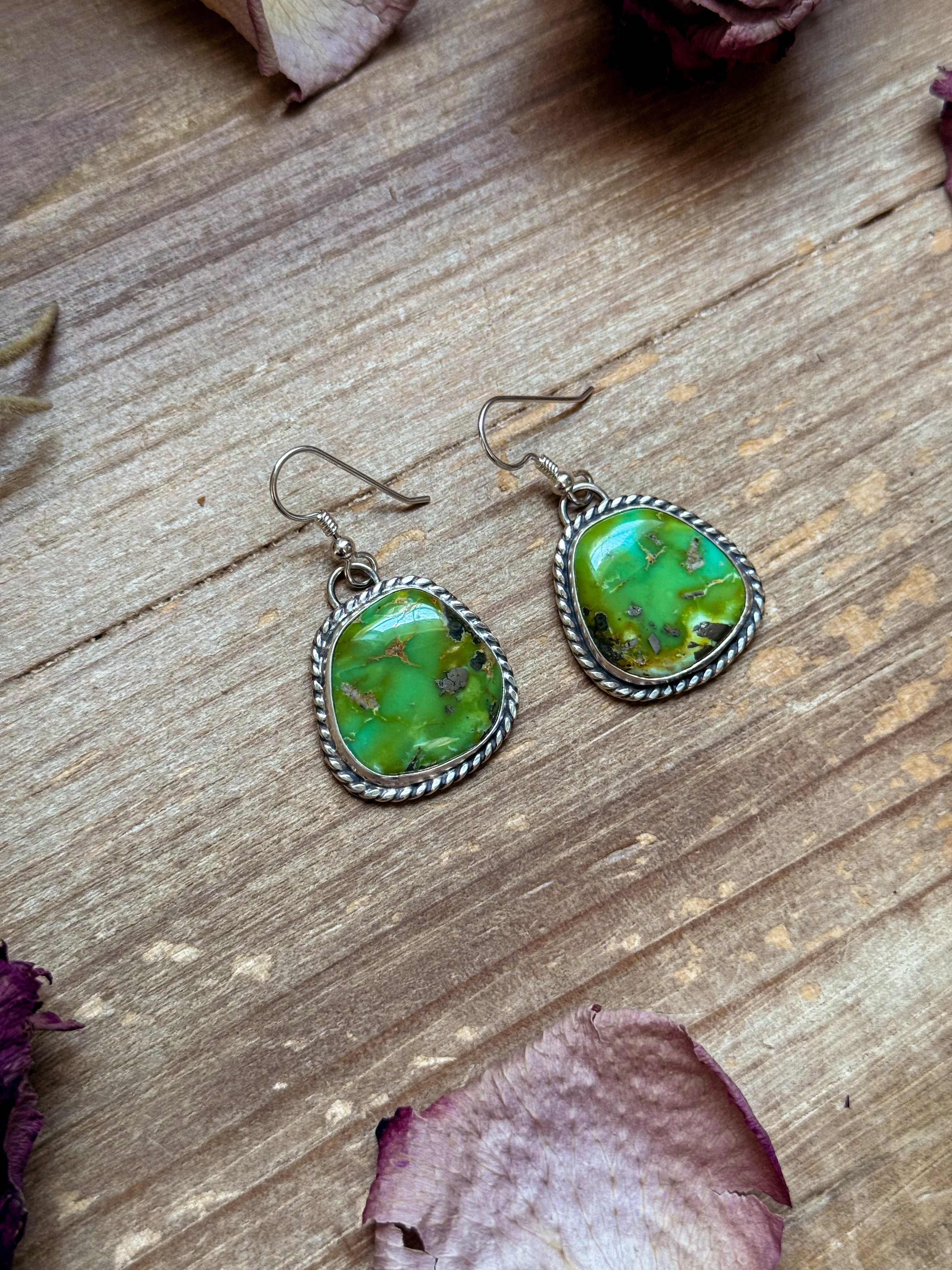 Sterling Silver Sonoran Turquoise Dangle Earrings – Handmade by Artist Jason Ogg