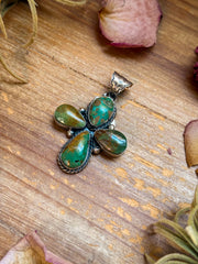 Sterling Silver Green Turquoise Cross Pendant
