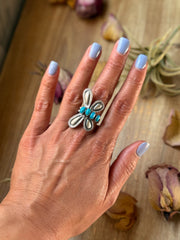 Sterling Silver Butterfly Ring with Kingman Turquoise – Adjustable