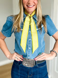 Pear colored Twilly scarf double sided with checkered and paisley design