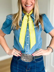 Pear colored Twilly scarf double sided with checkered and paisley design