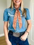Copper colored Twilly scarf double sided with checkered and paisley design