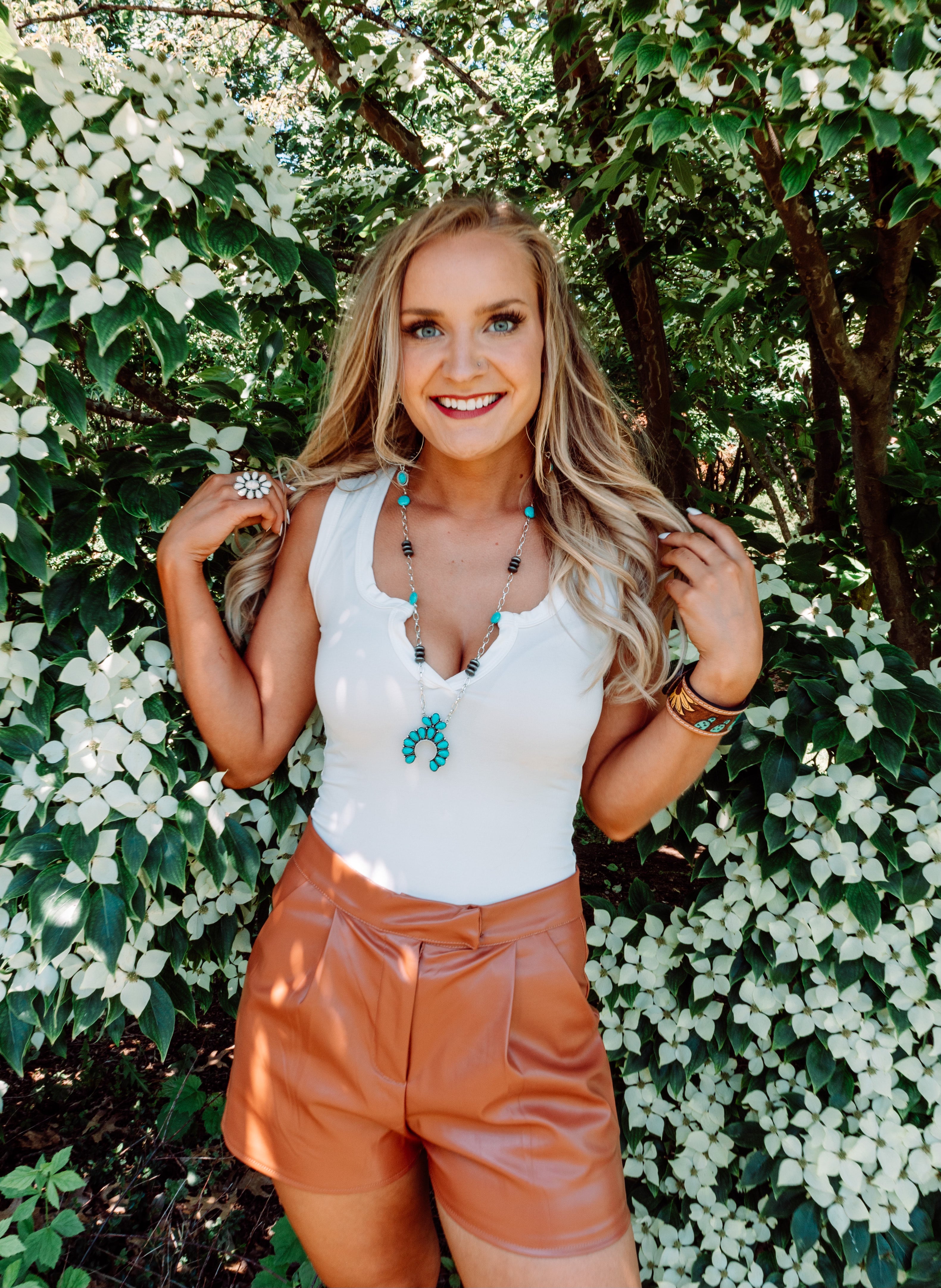 Brown faux leather trouser style shorts