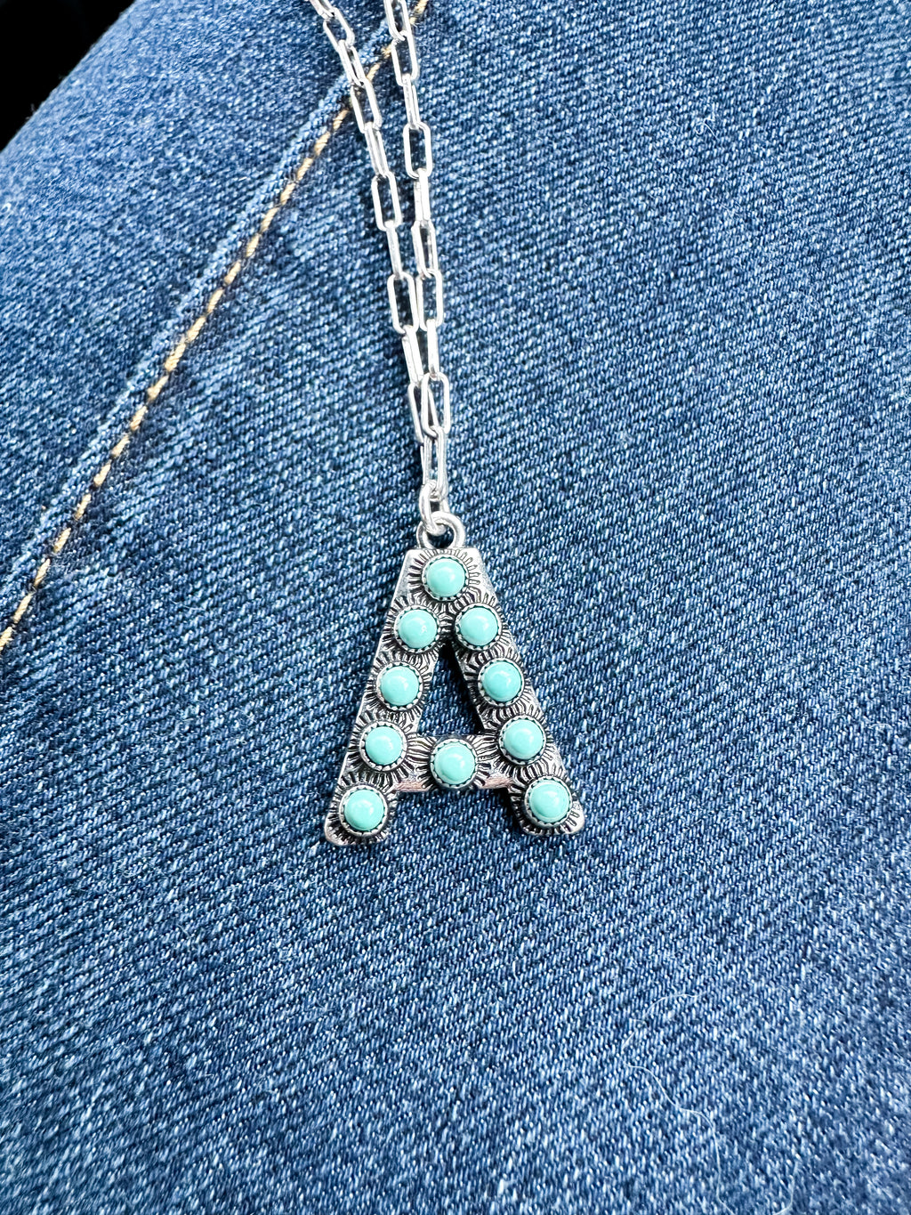 Letter Faux Turquoise Chain Necklace