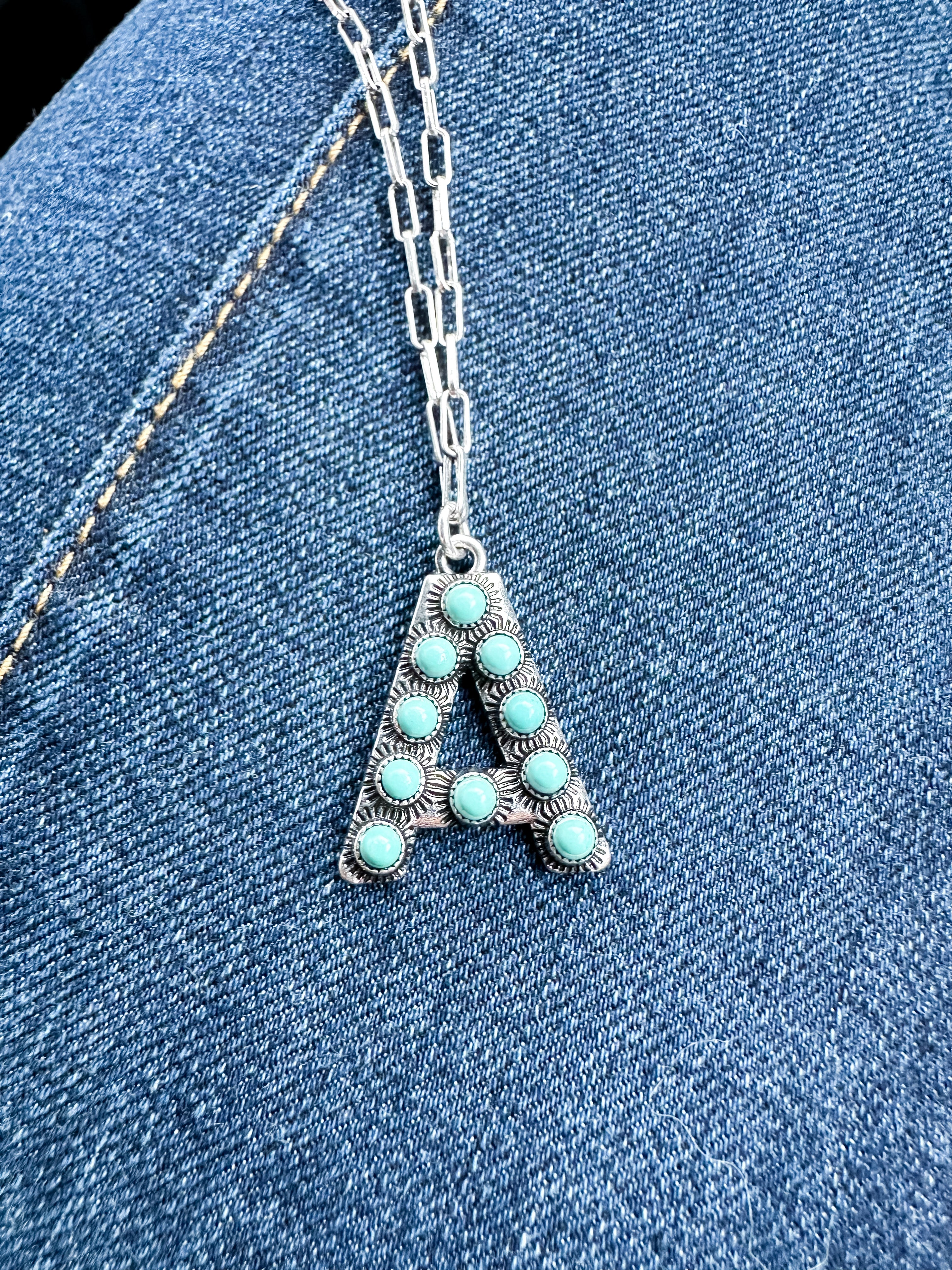 Letter Faux Turquoise Chain Necklace