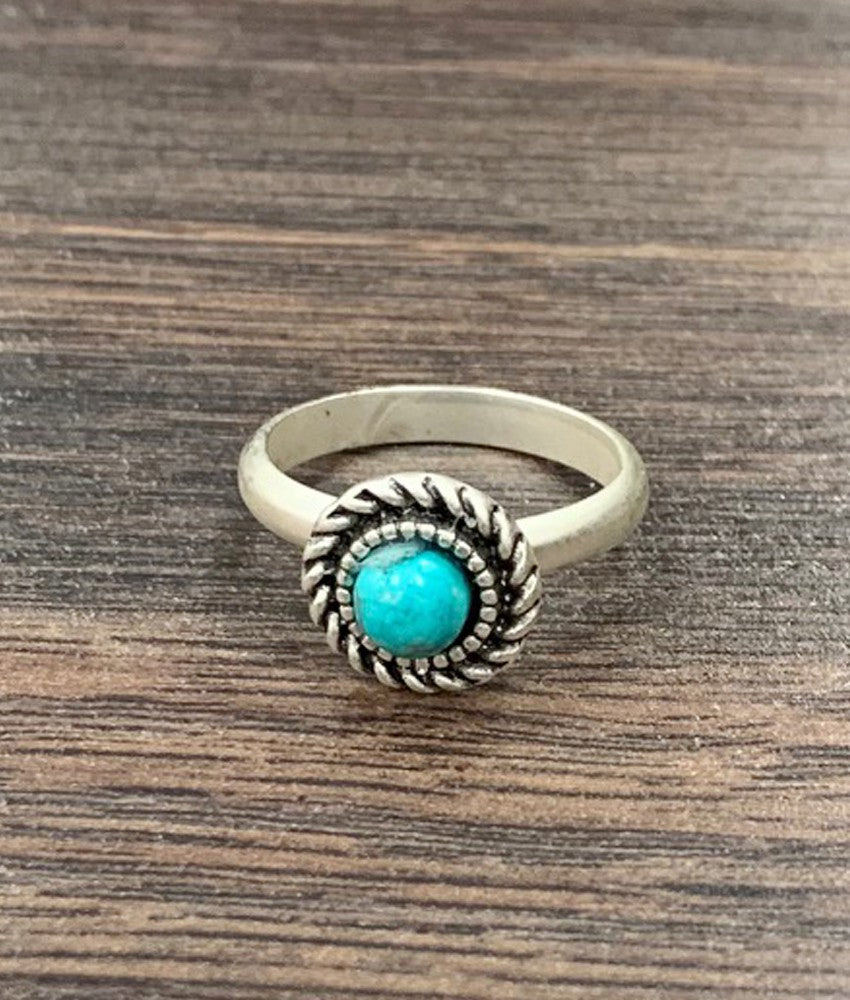 Dainty faux turquoise circle stone ring 