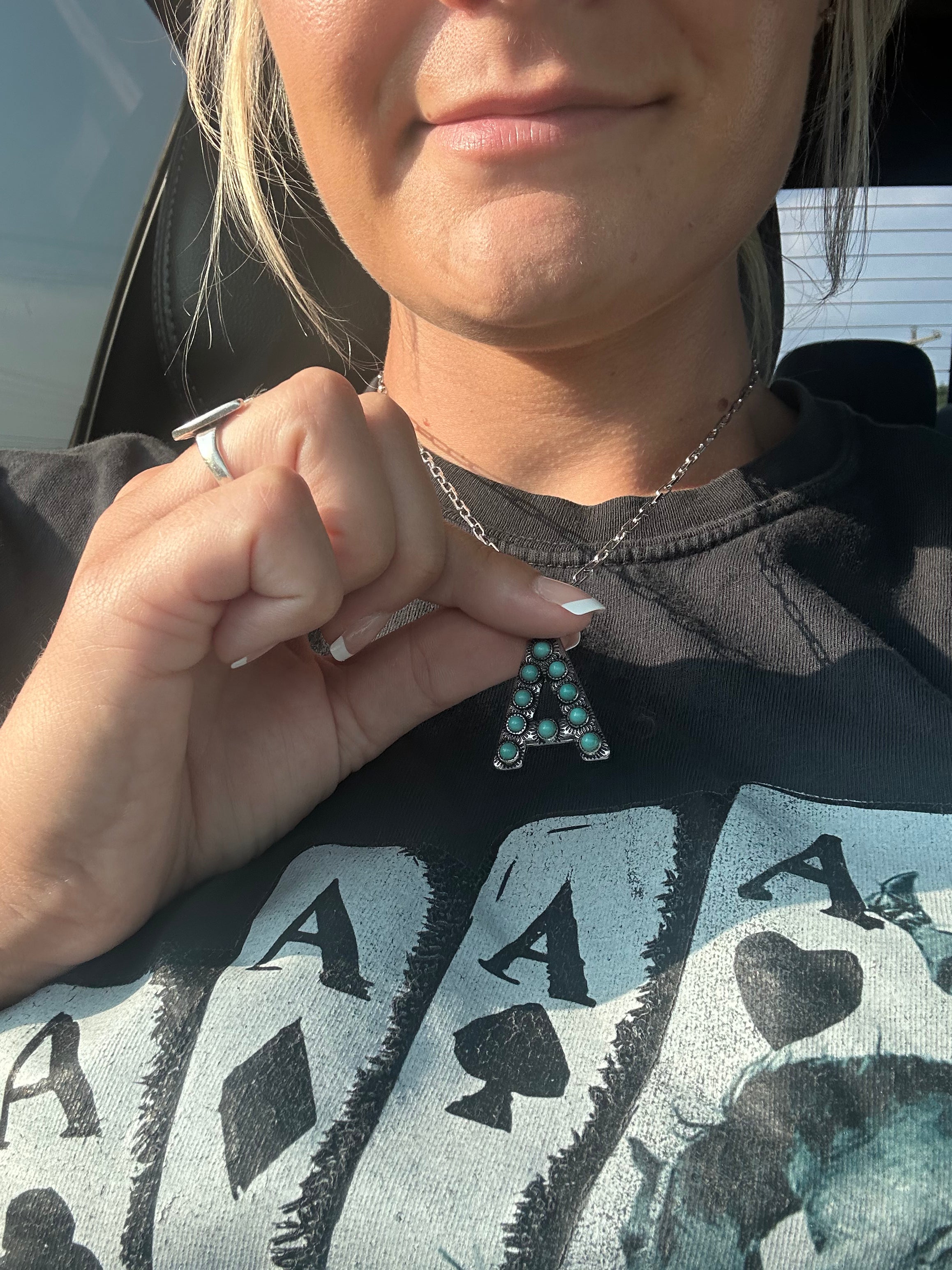 Letter Faux Turquoise Chain Necklace