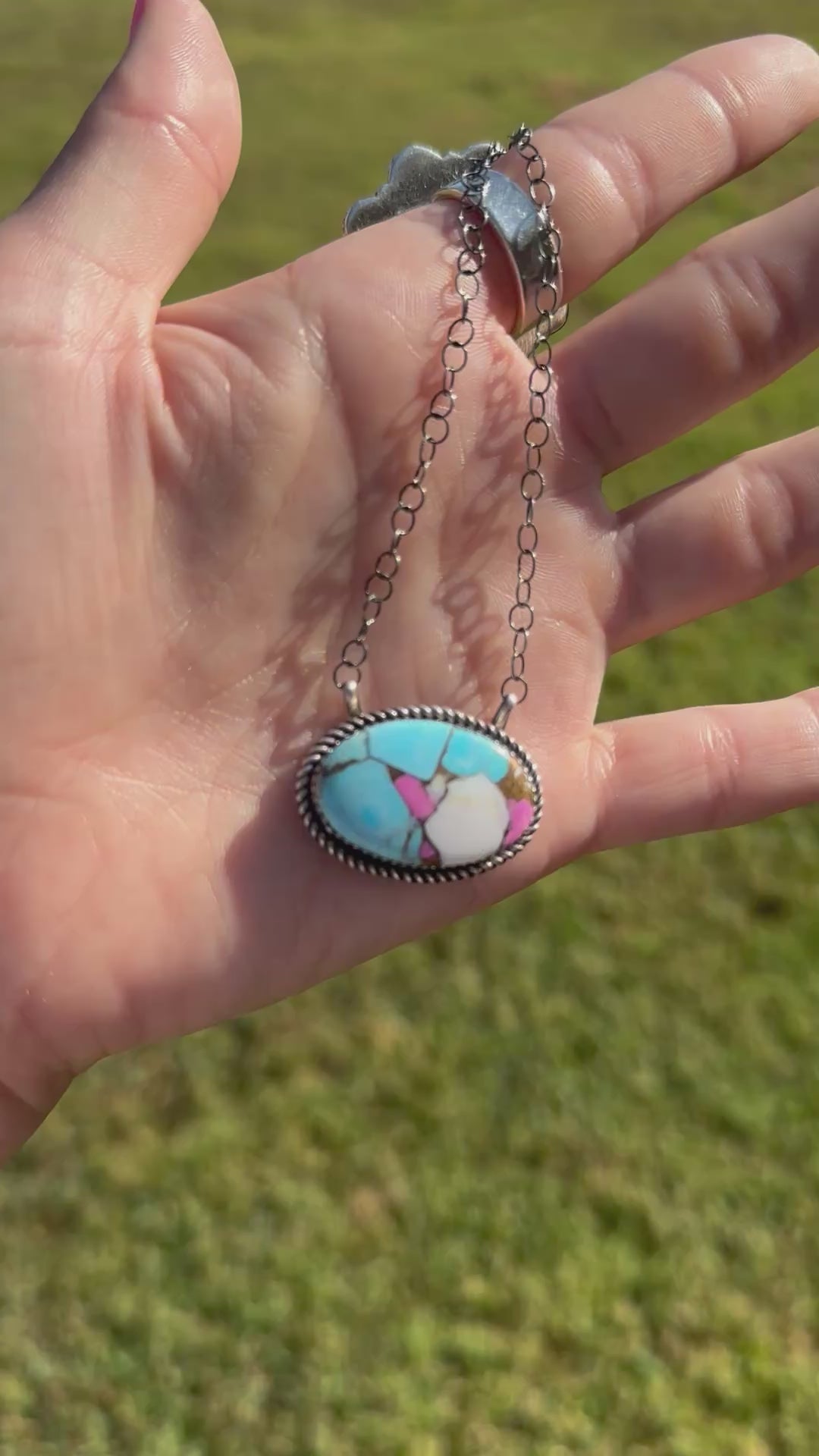 Navajo Handmade Cotton Candy Oval Chain Necklace