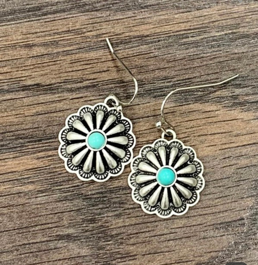 Natural turquoise concho earrings O