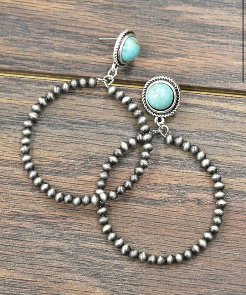 Turquoise and Navajo pearl small hoop G