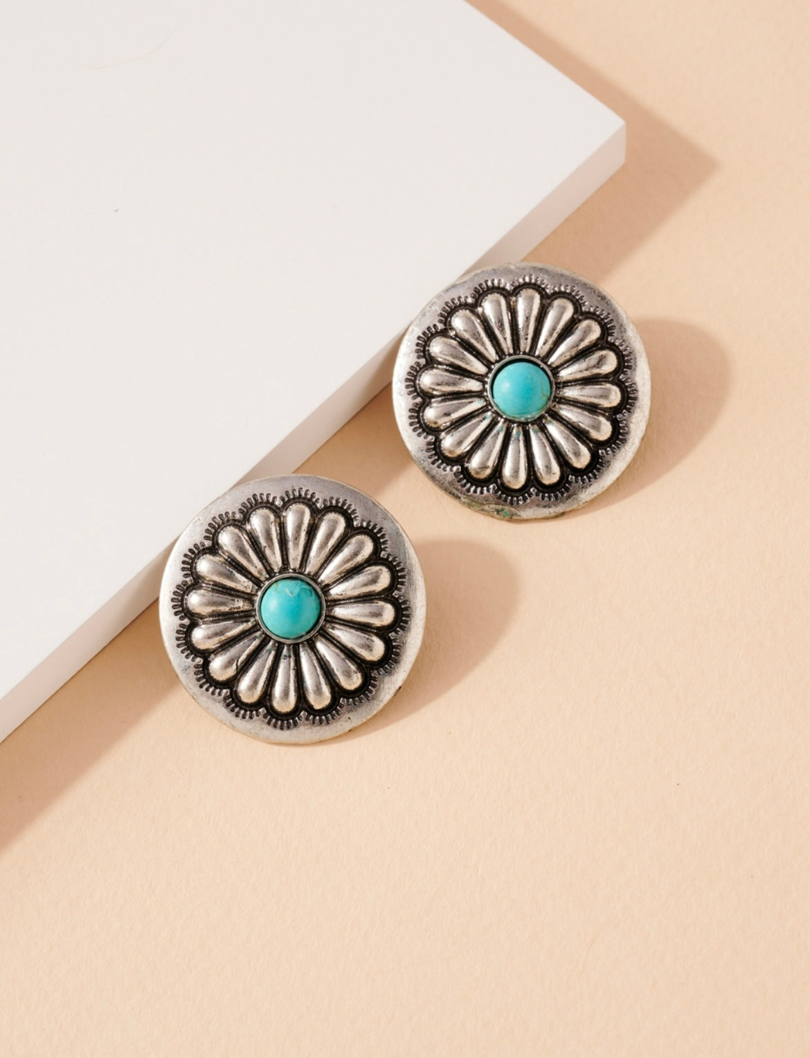 Turquoise flower concho stud earrings