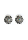 Silver burst post stud earring with turquoise accent in center