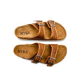 Myra brand Brown tooled leather buckle sandals